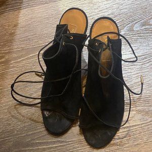 AQUAZURRA BLACK SUEDE LACE UP HEEL-4.5" HEEL